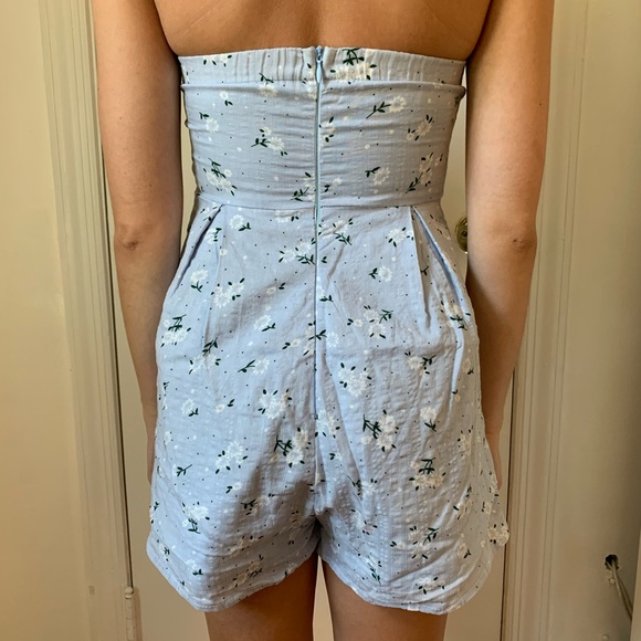 Here Comes The Sun Blue Floral Strapless Romper - Picture 7 of 7